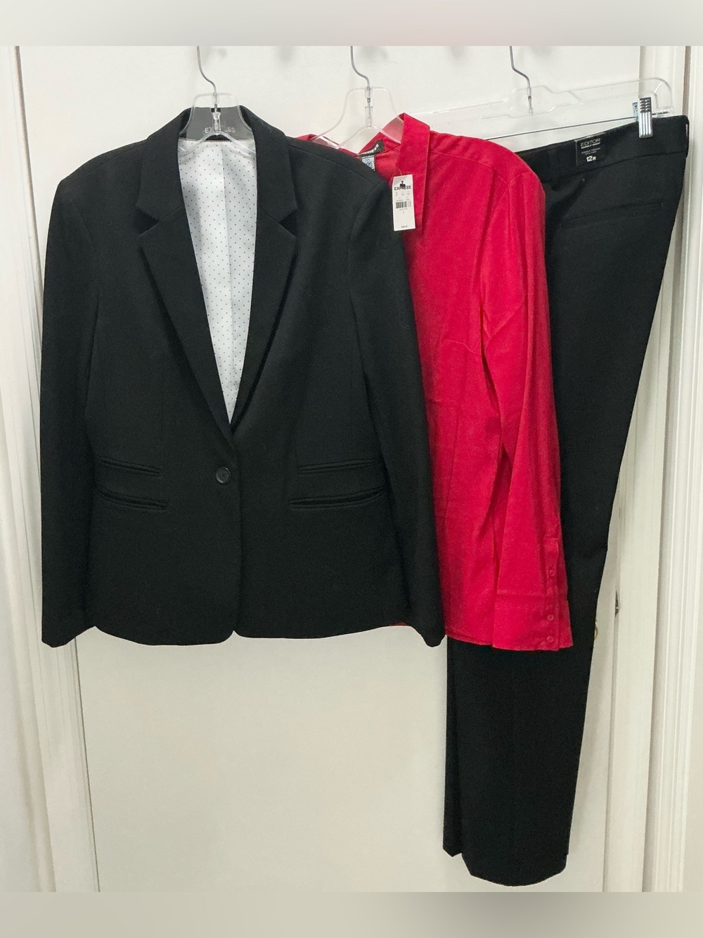Express New With Tags Classic Black Women's Blazer & Pants Suit with Red Blouse